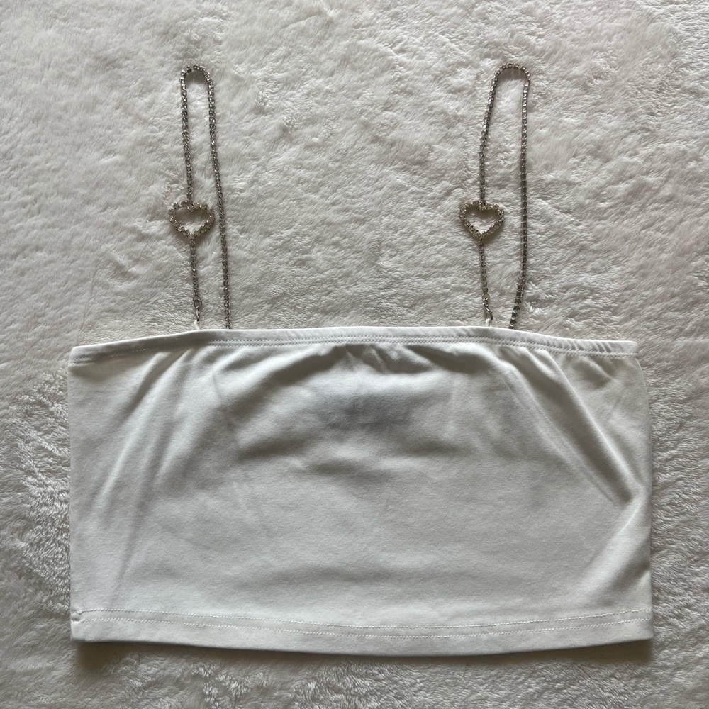 Cider Y2K White Heart Chain Crop Top Size Small